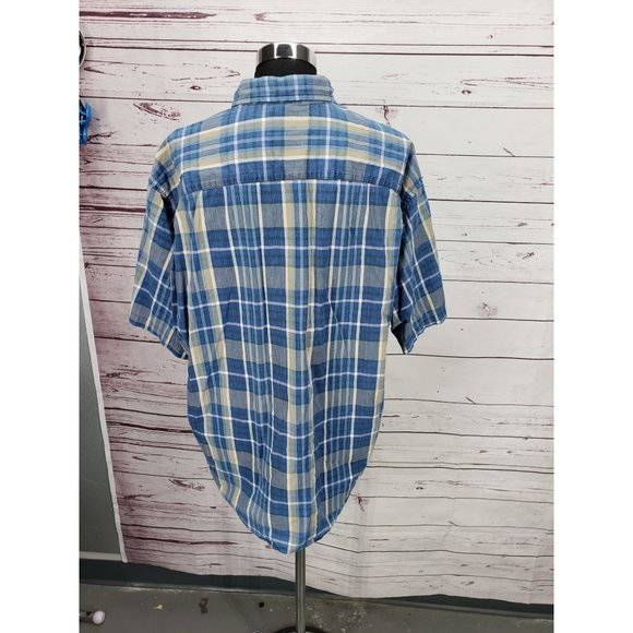 Docker's Indigo Short Sleeve Blue Plaid Size Large Button Up - Picture 3 of 11